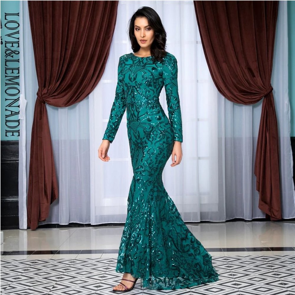 LOVE & LEMONADE Green Seqins Maxi Dress